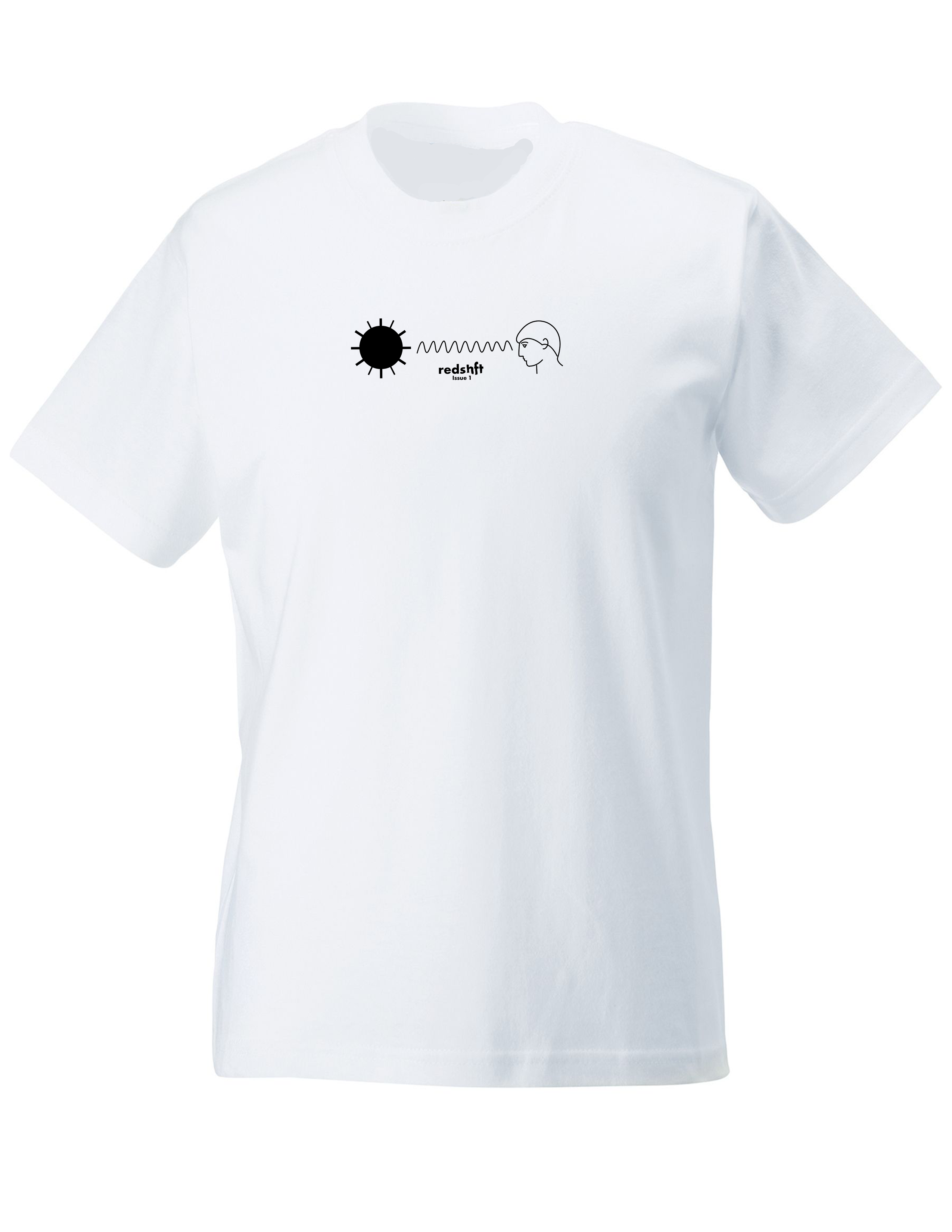 white t-shirt with redshft logo on it